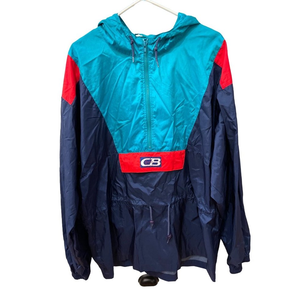CB Sports Vintage Hooded Windbreaker Colorblock Pull Over Jacket Anorak size L